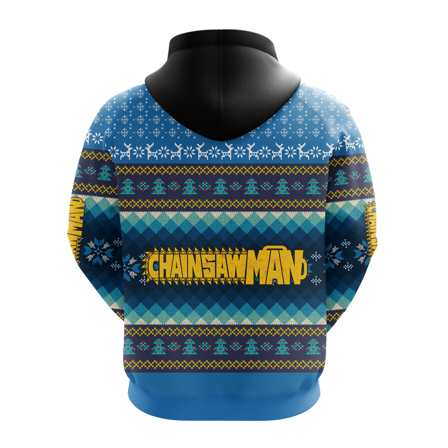 Chainsaw Man Hoodie Power Devil Christmas Pattern Hoodie Blue Unisex