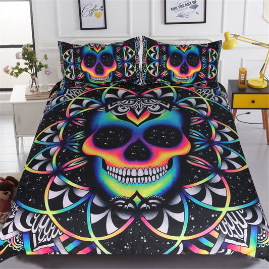 Skull Bedding Set Chao Universe Skull Mandala Pattern Duvet Covers Black Unique Gift