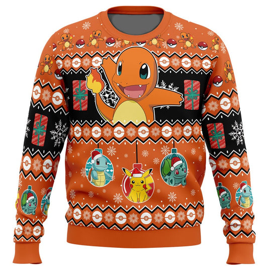 PKM Sweatshirt PKM Starters Charmander Pikachu Bulbasaur Sweatshirt Orange Unisex