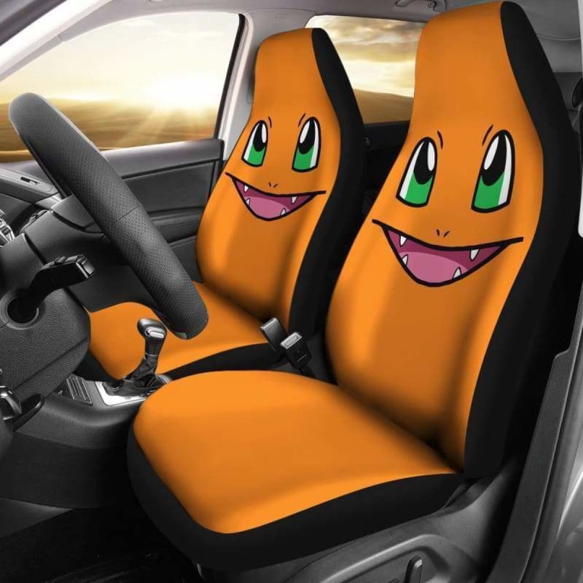 PKM Car Seat Covers PKM Charmander Face Graphic Seat Covers Orange