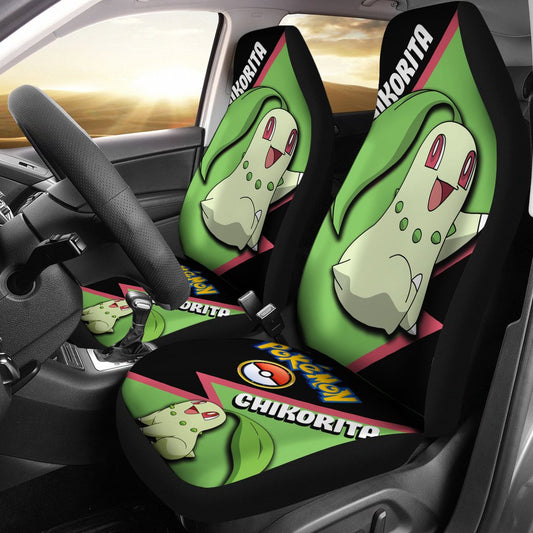 PKM Car Seat Covers PKM Chikorita Pokeball Graphic Seat Covers Black Green