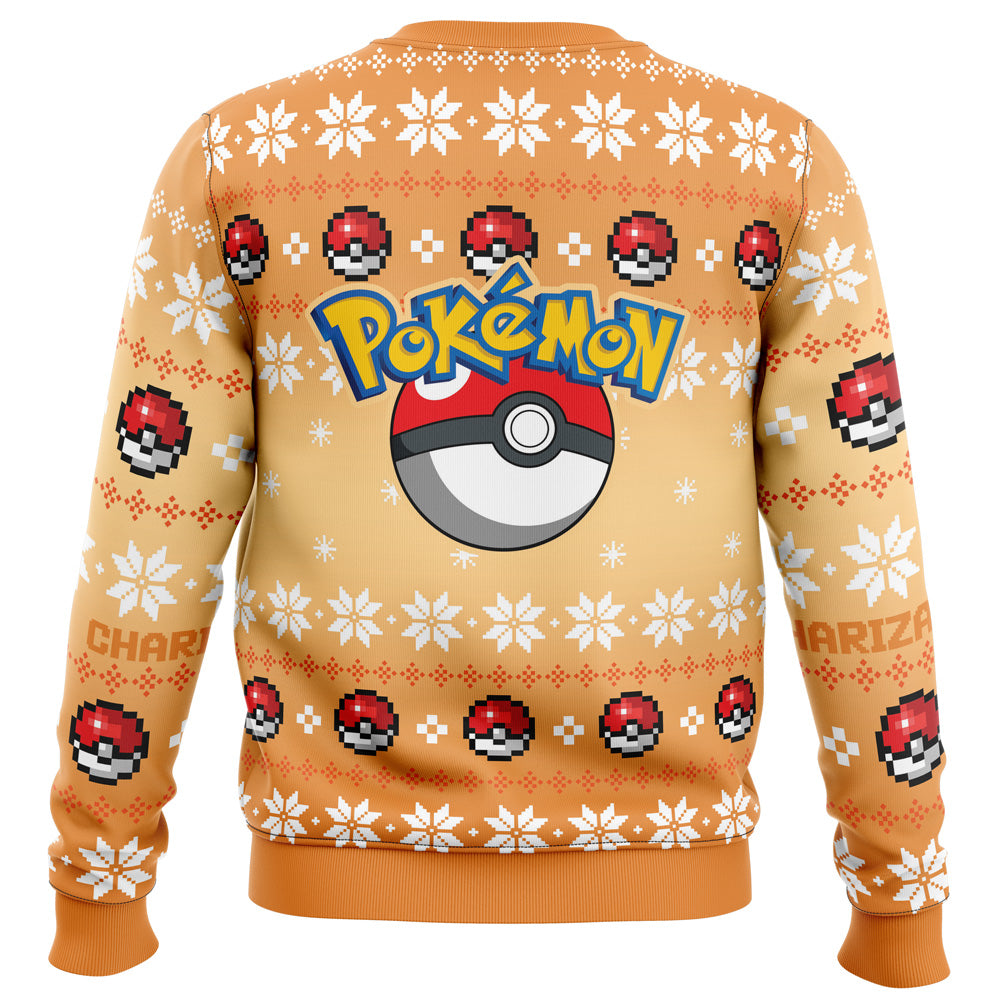 PKM Sweatshirt Charizard Christmas Wreath Pokeball Pattern Sweatshirt Orange Unisex