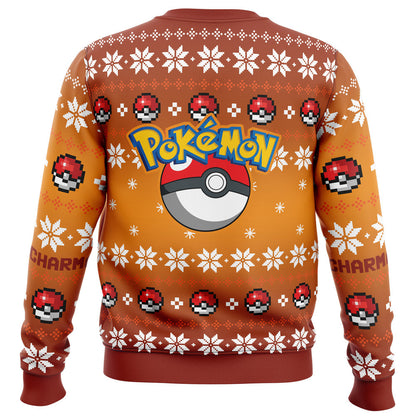 PKM Sweatshirt Charmander Christmas Wreath Pokeball Pattern Sweatshirt Orange Unisex