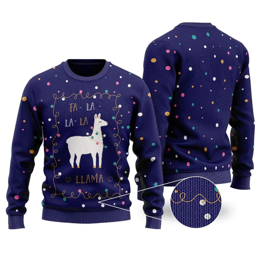 Llama Sweatshirt Christmas La La Llama Lights Sweatshirt Blue Unisex