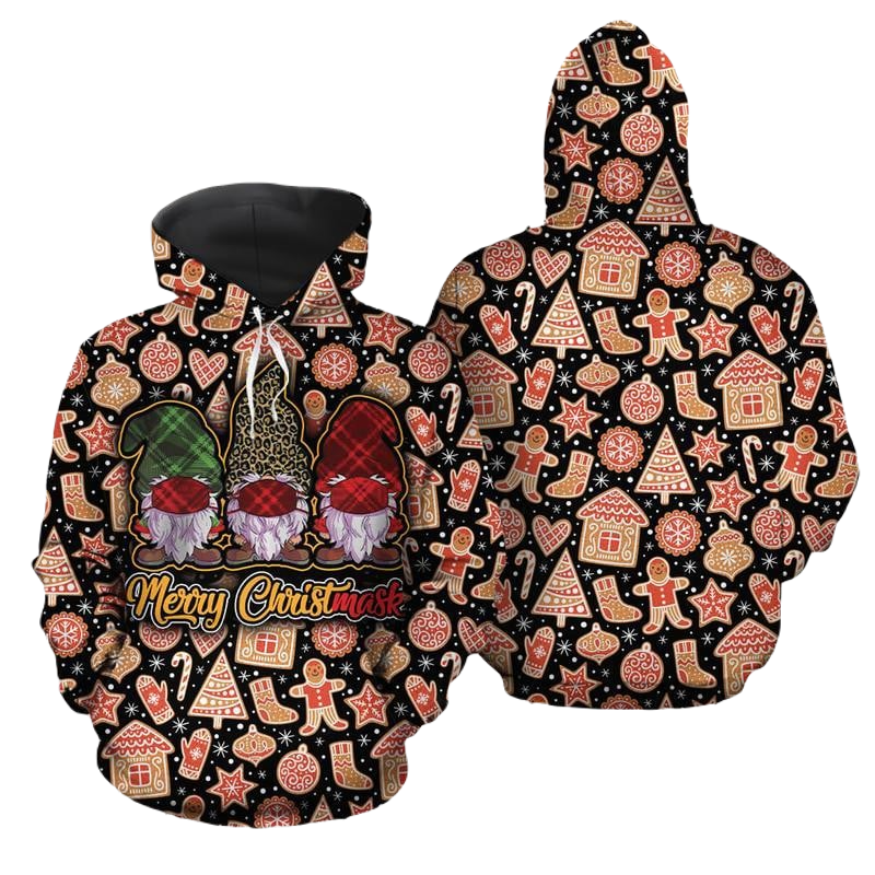 Gnome Hoodie Gnome Cookies Pattern Merry Christmas Hoodie Colorful Unisex