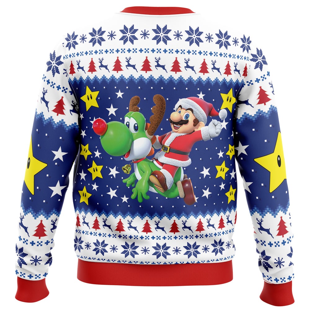 Mario Sweatshirt Mario On Yoshi Christmas Sweatshirt White Blue Unisex Adults New Release