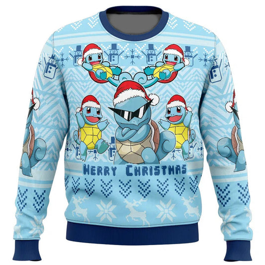 PKM Sweatshirt Merry Christmas Cool Squirtle Sweatshirt Blue Unisex