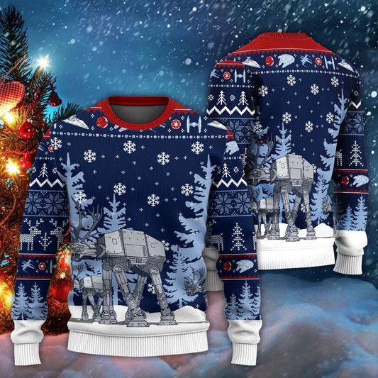 SW Sweatshirt AT-AT Walker Graphic Christmas Sweatshirt Blue Unisex