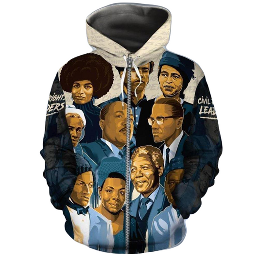 Africa American Zip Hoodie Civil Right Leaders Painting Zip Hoodie Colorful Unisex