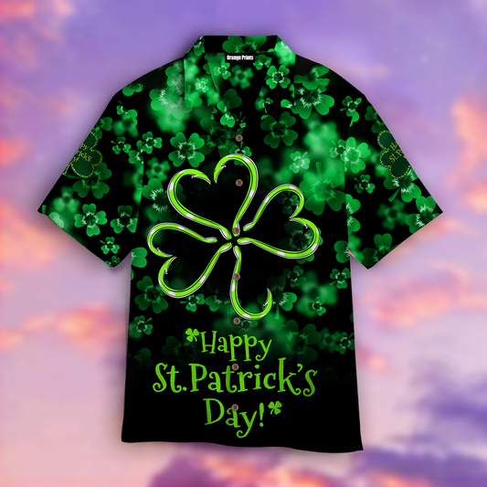 St Patrick's Day Hawaii Shirt Clover Happy St Patrick's Day Black Green Aloha Shirt St Patrick's Day Shirt