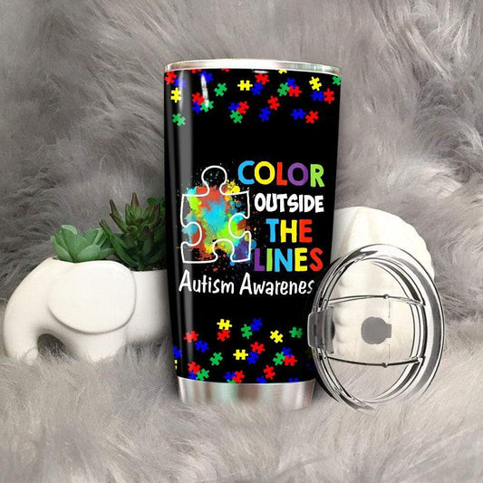 Unifinz Autism Awareness Tumbler Cup Color Outside The Lines Tumbler 20 oz Autism Travel Mug 2022