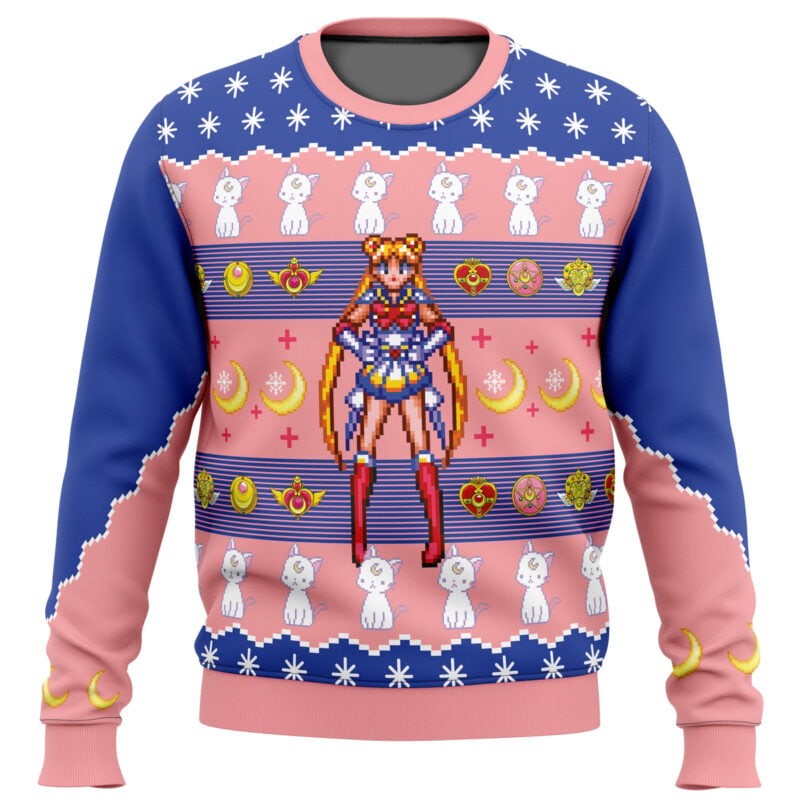 Sailor Moon Sweatshirt Sailor Moon Cat Pattern Sweatshirt Blue Pink Unisex