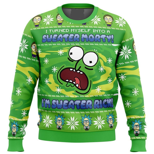 Rick And Morty Sweatshirt I Turned Myself Into A Sweater Rick Sweatshirt Green Unisex Adults