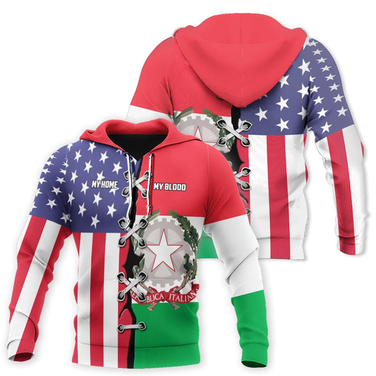  Italy Hoodie Italy Flag American Flag My Blood My Home T-shirt Hoodie Adult Colorful Unisex