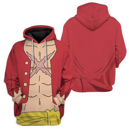 One Piece Hoodie One Pieace Luffy Main Character Costume T-shirt Red Unisex