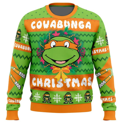 TMNT Sweatshirt Cowabunga Michaelangelo Christmas Sweatshirt Orange Green Unisex