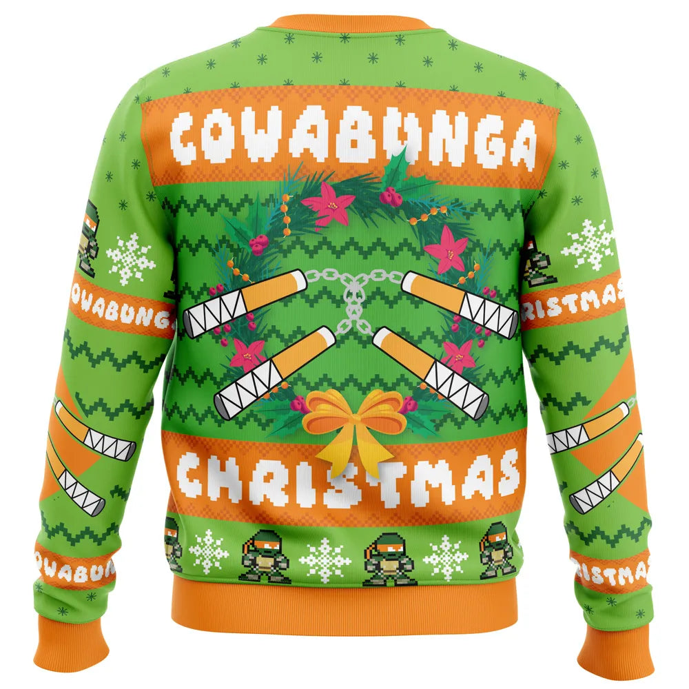 TMNT Sweatshirt Cowabunga Michaelangelo Christmas Sweatshirt Orange Green Unisex