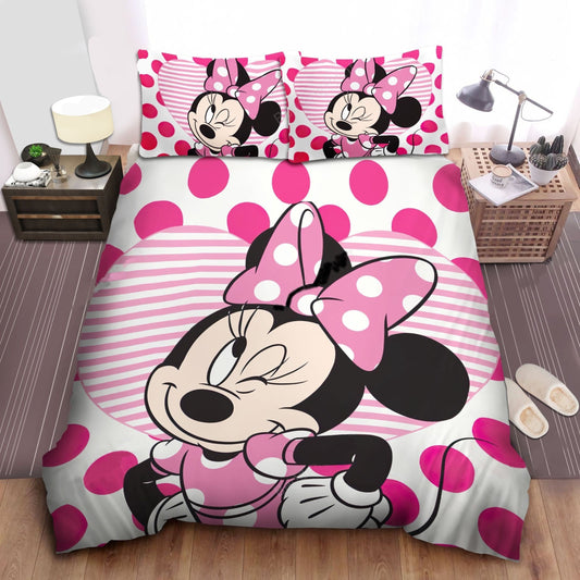 Minnie Bedding Set DN Cute Minnie Winking Duvet Covers White Pink Unique Gift