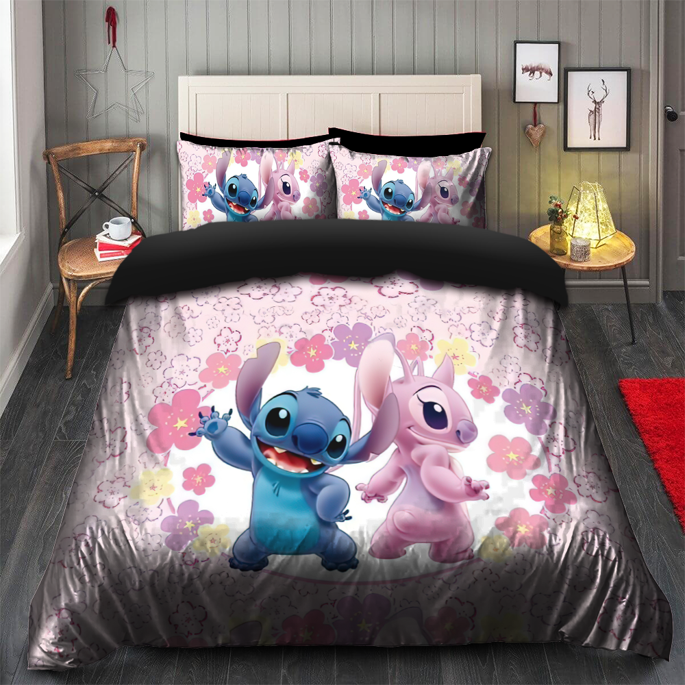 Lilo And Stitch Bedding Set Stitch And Angel Cute Couple Duvet Covers Colorful Unique Gift