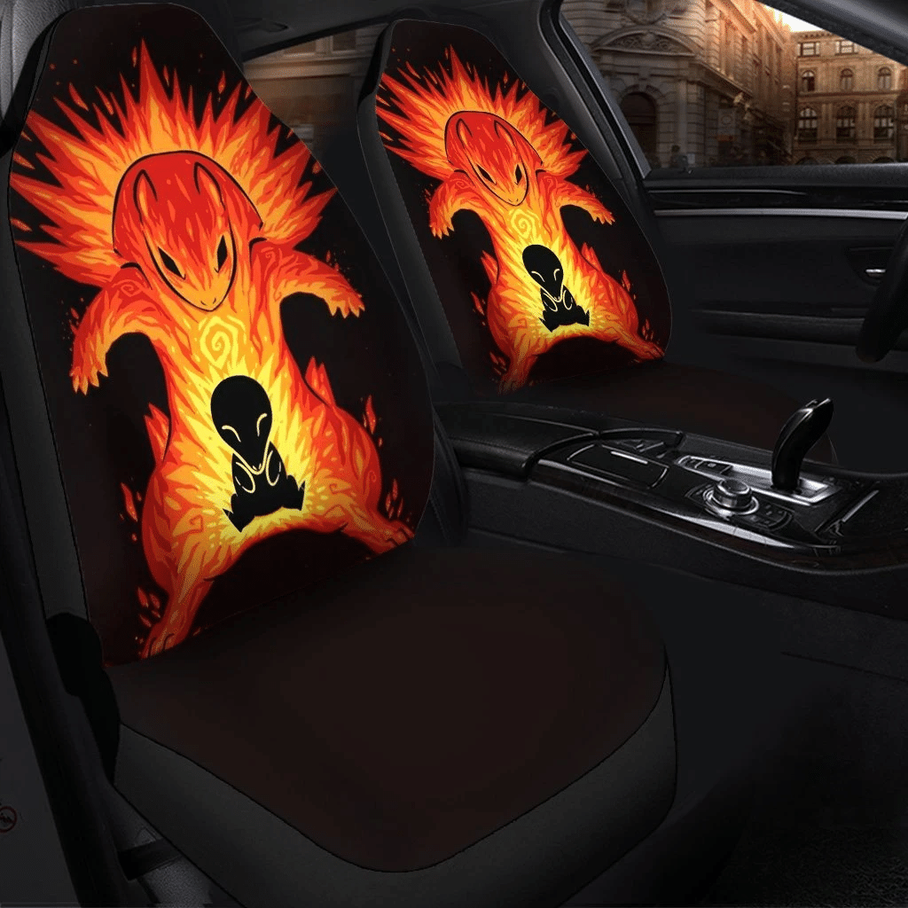 PKM Car Seat Covers Cyndaquil And Typhlosion Evolution Seat Covers Black Orange