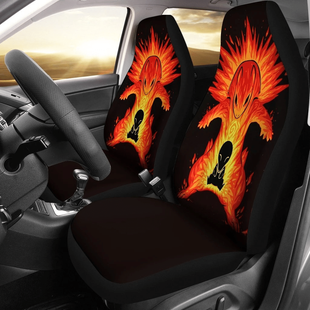 PKM Car Seat Covers Cyndaquil And Typhlosion Evolution Seat Covers Black Orange