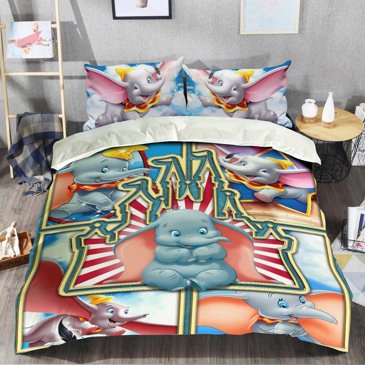 DN Bedding Set Dumbo Flying Elephant Graphic Duvet Covers Colorful Unique Gift