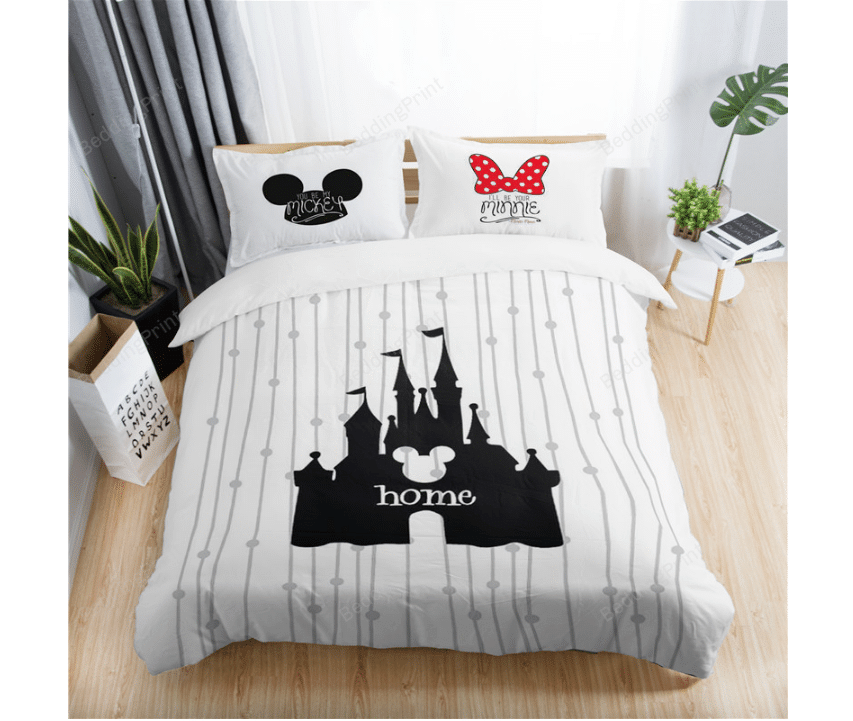 DN Bedding Set MM And Minnie Ears Castle Silhouette Duvet Covers White Unique Gift
