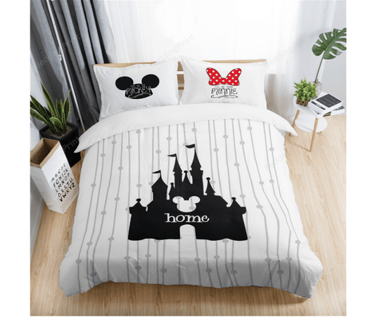 DN Bedding Set MM And Minnie Ears Castle Silhouette Duvet Covers White Unique Gift