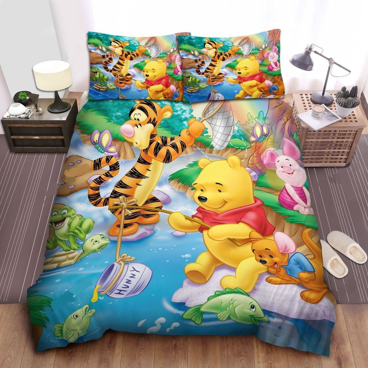 WTP Bedding Set DN Pooh And Friends Playing By The Lake Duvet Covers Colorful Unique Gift