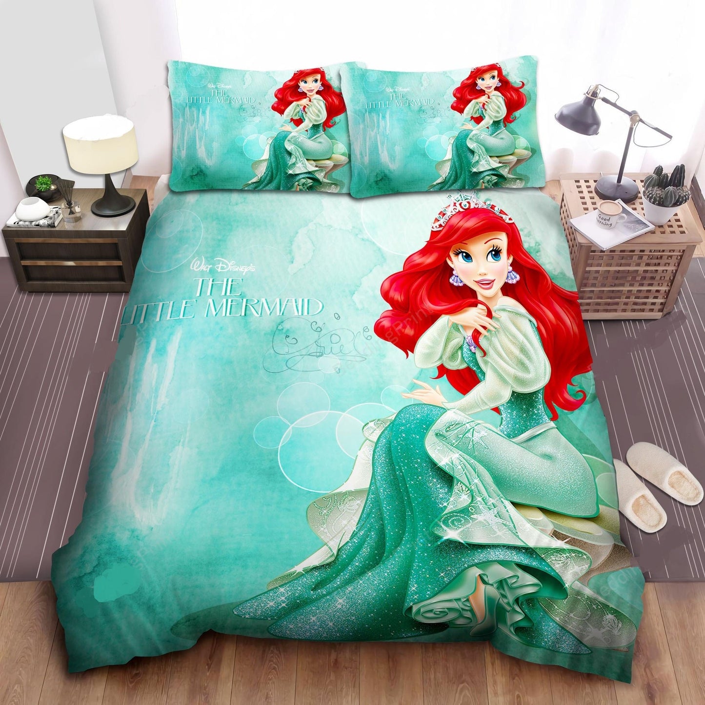 Little Mermaid Bedding Set DN Princess Ariel In Glowing Dress Duvet Covers Green Unique Gift