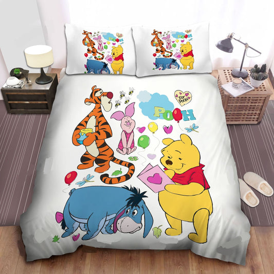 WTP Bedding Set DN Pooh And Friends Playing Duvet Covers White Unique Gift