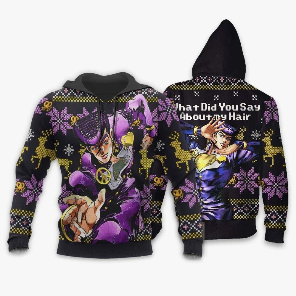 JoJo's Bizarre Adventure Hoodie What Did You Say About My Hair Hoodie Black Purple Unisex