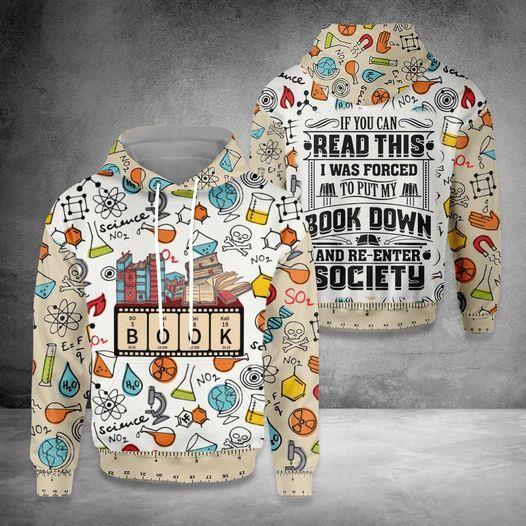  Book Hoodie If You Can Read This I Was Forced To Put My Book Down Science Symbols Pattern White Hoodie Book Lover Hoodie Adult Full Print