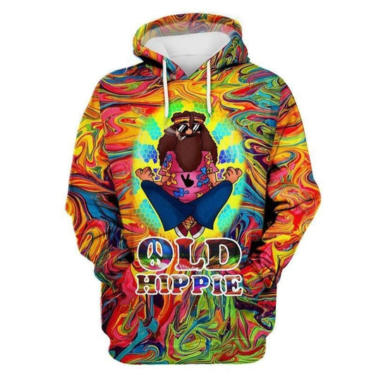  Hipie Apparel Hippie Man Old Hippie Watercolor Hoodie Colorful Adult Full Print Unisex