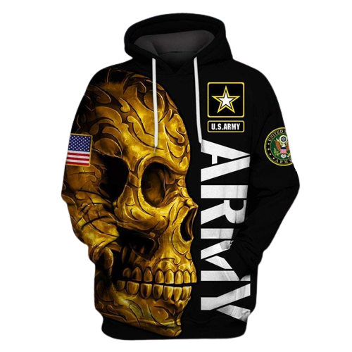 Unifinz Veteran Hoodie Golden Skull US Army Veteran 3D All Over Print Hoodie US Army Hoodie Military Apparel 2023