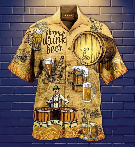  Beer Hawaiian Shirt Vintage Born To Drink Beer Yellow Hawaii Aloha Shirt