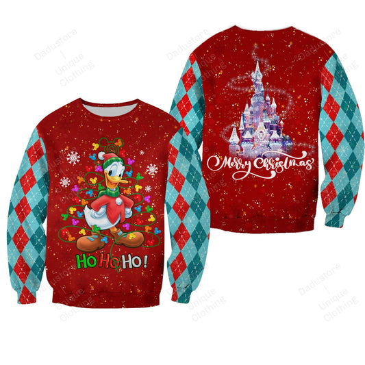 DN Sweatshirt Merry Christmas Hohoho Donald Sweatshirt Red Blue Unisex Adults New Release