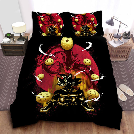 Dragon Ball Bedding Set Goku Silhouette On Kami Seven Dragon Balls Duvet Covers Black Unique Gift