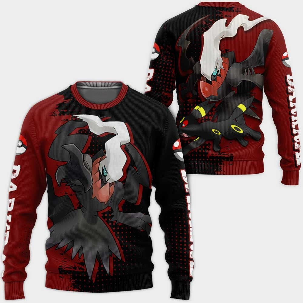 PKM Sweatshirt PKM Dark Type Darkrai Pokeball Pattern Sweatshirt Red Black Unisex