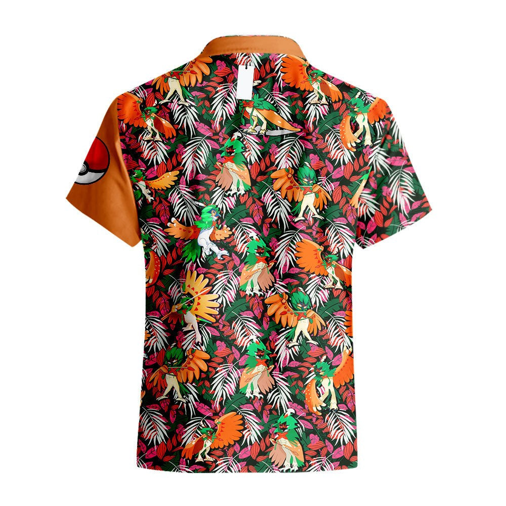 PKM Hawaii Shirt PKM Decidueye Tropical Forest Pattern Aloha Shirt Orange Unisex