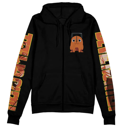 Chainsaw Man Zip Hoodie Denji Chainsaw Man Character Zip Hoodie Black Orange Unisex