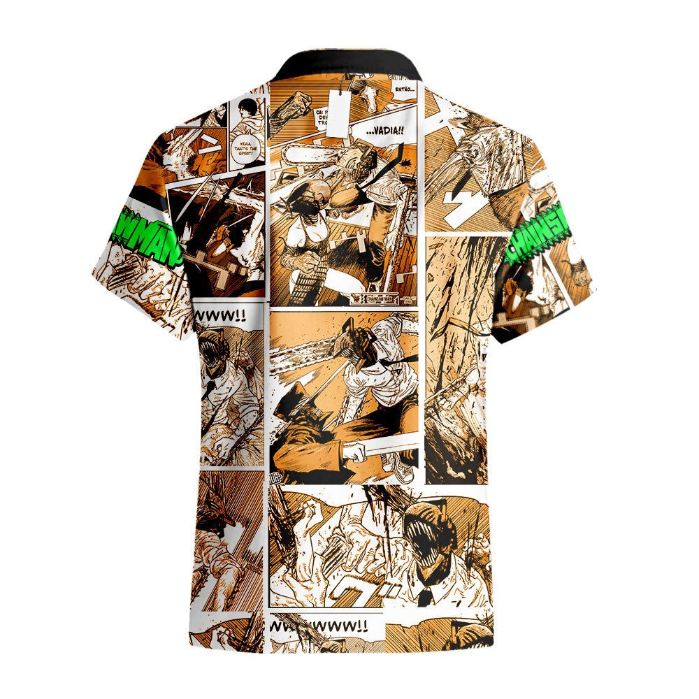 Chainsaw Man Hawaii Shirt Denji Character Manga Style Pattern Aloha Shirt Brown Unisex