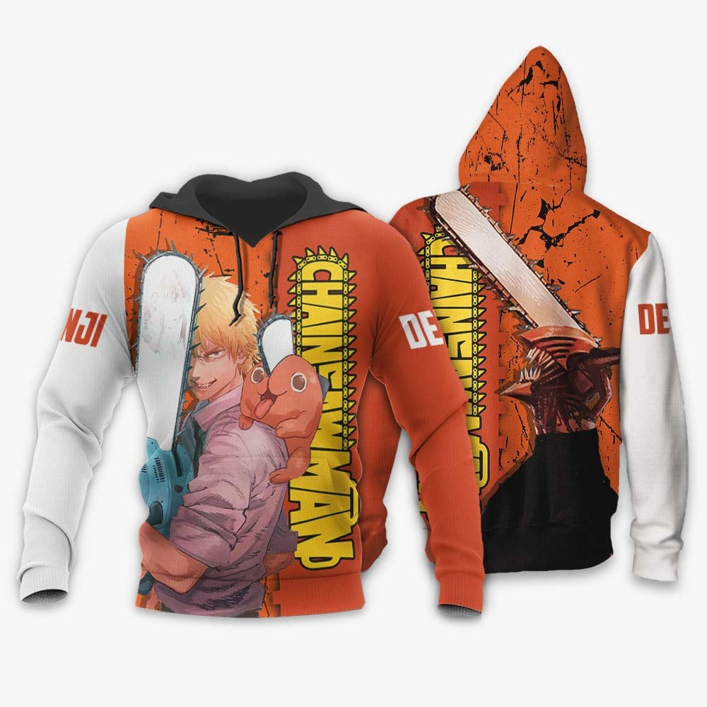 Chainsaw Man Hoodie Denji With Pochita Saw Devil Hoodie Orange Unisex