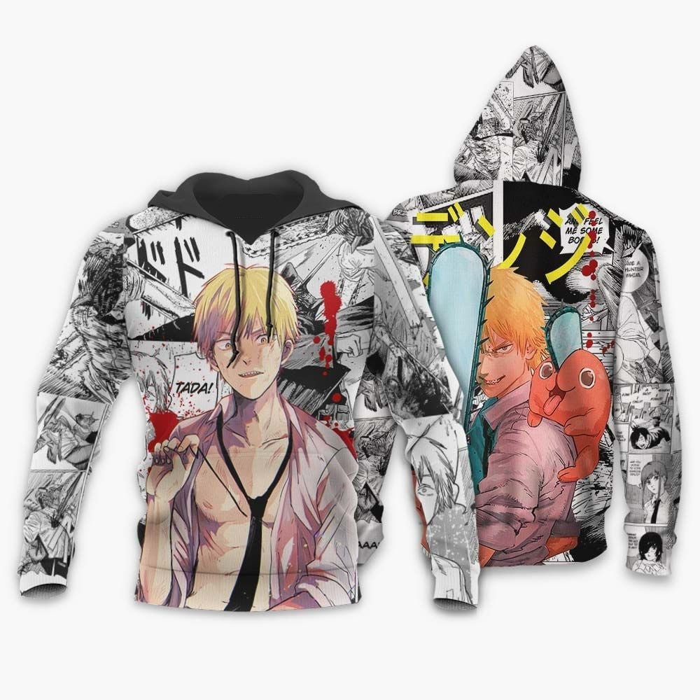 Chainsaw Man Hoodie Denji And Pochinta Manga Style Hoodie Black White Unisex