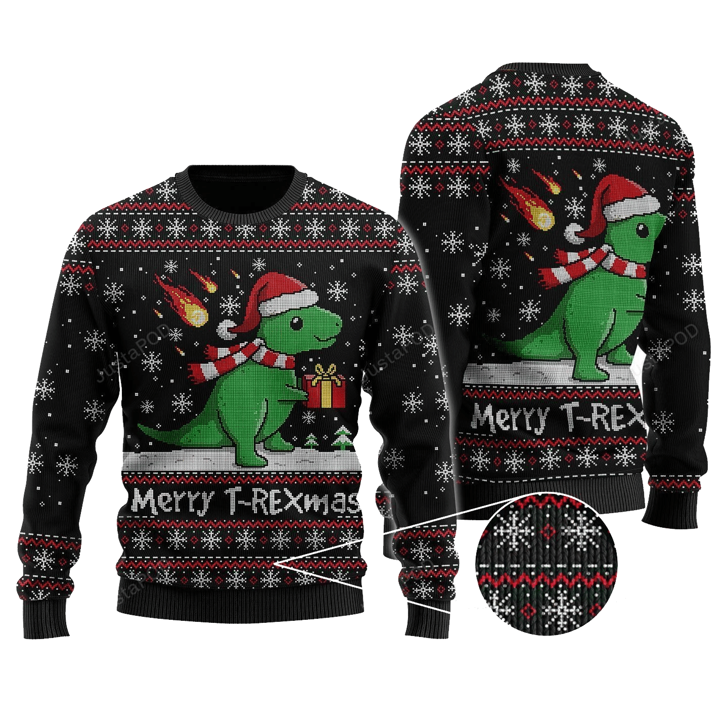 Dinosaur Sweatshirt Merry T-rexmas Cute Dinosaur Sweatshirt Black Unisex