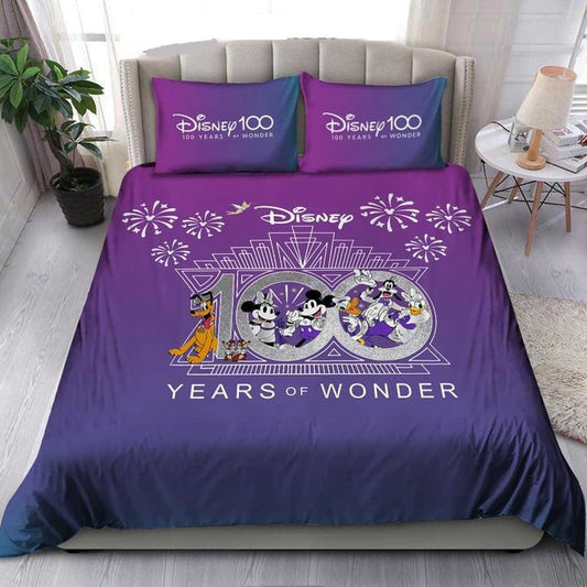 Minnie Bedding Set DN 100 Years Of Wonder Mickey Minnie Duvet Covers Blue Purple Unique Gift