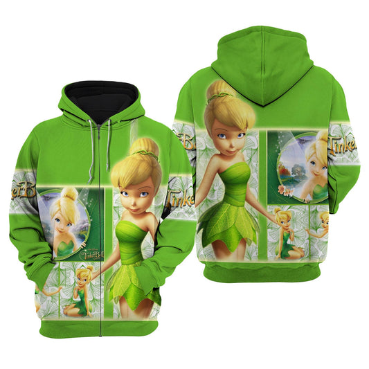 Tinker Bell Zip Hoodie Green Fairy Tinker Bell Zip Hoodie Green Unisex