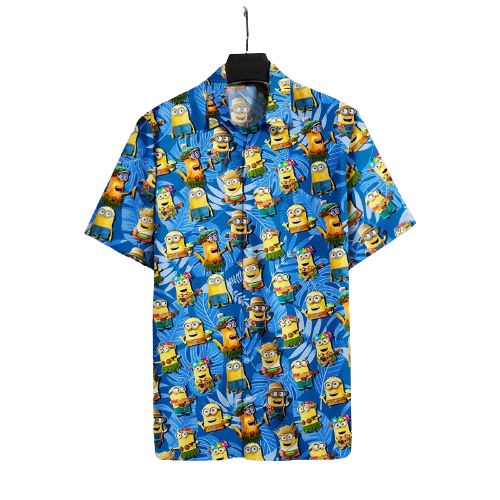 Unifinz Minions Hawaiian Shirt Hula Dancer Minions Tropical Blue Hawaii Shirt Amazing Minions Aloha Shirt 2023