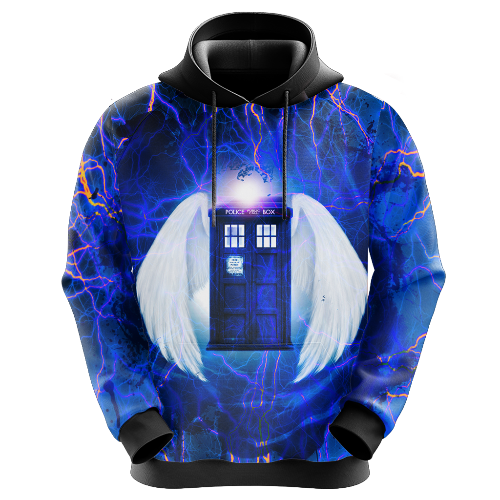 Doctor Who Hoodie Doctor Who Tardis With Wings Galaxy Hoodie Blue Unisex