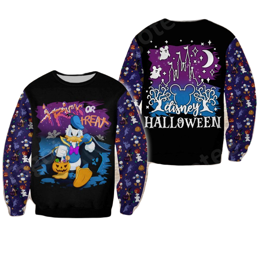 DN Sweatshirt Trick Or Treat DN Halloween Donald Sweatshirt Black Blue Unisex Adults New Release